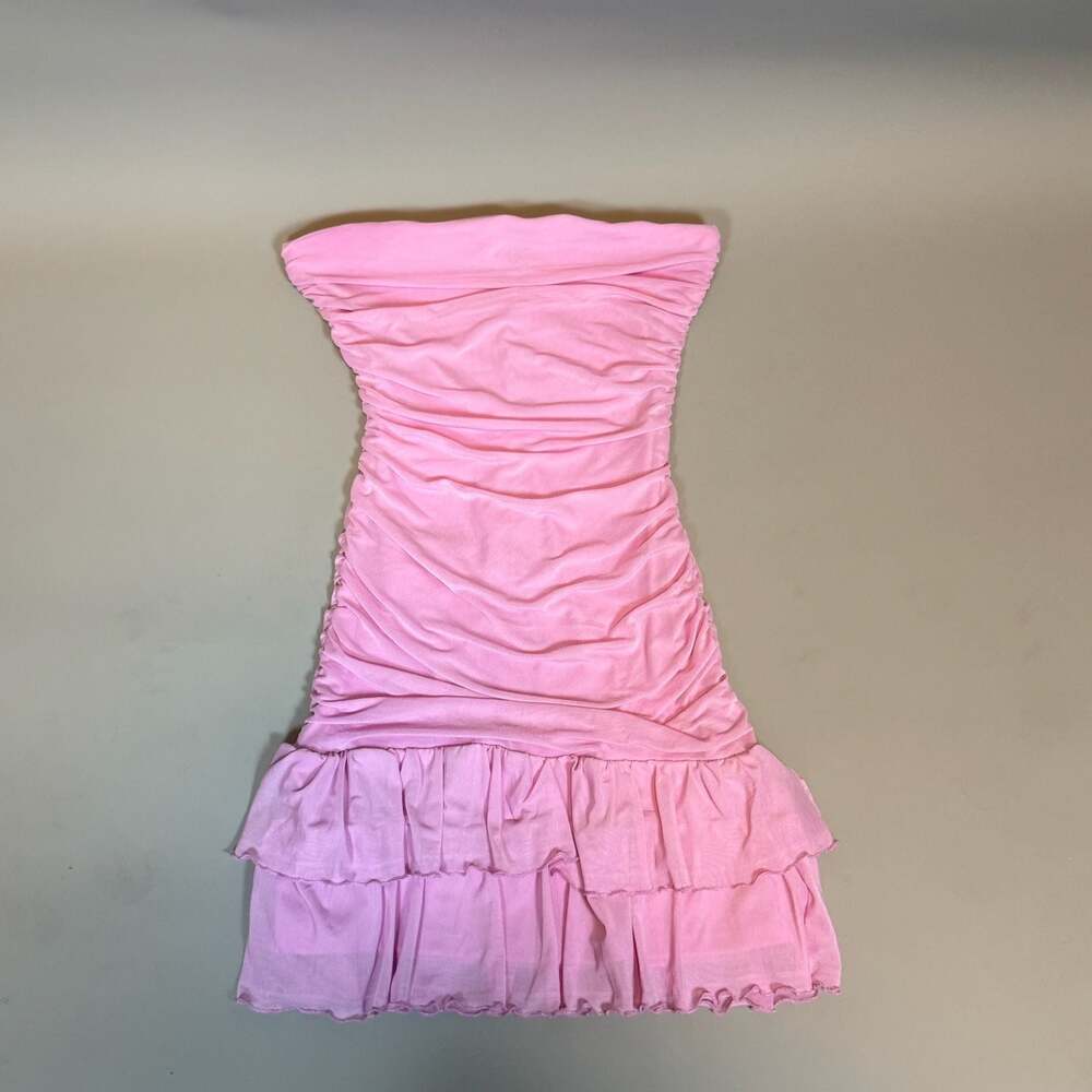 Forever 21 Women’s Pink Strapless Ruched Ruffle Tube Top Size Small Y2K